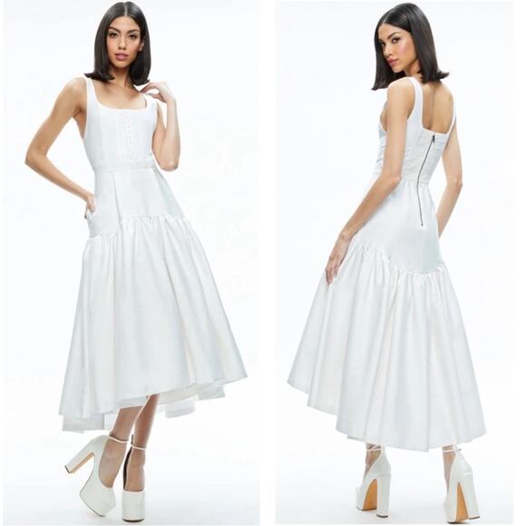 Alice + Olivia Diana Off White Sleeveless Structured Midi Dress Size 14 - Picture 1 of 16